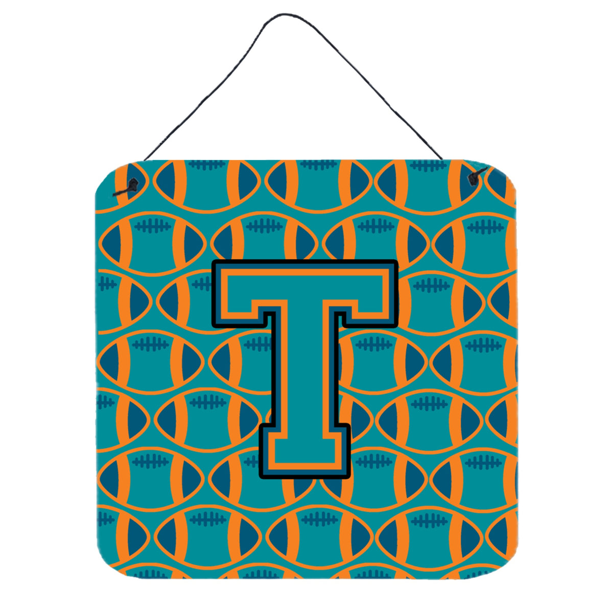 CarolineS Treasures Football Aqua, Orange And Marine Blue Letter T Wall Or Door Hanging Prints Cj1063Tds66, 6 Inch  Inch  H X 6 Inch  Inch  W