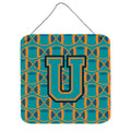 CarolineS Treasures Football Aqua, Orange And Marine Blue Letter U Wall Or Door Hanging Prints Cj1063Uds66, 6 Inch  Inch  H X 6 Inch  Inch  W