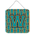CarolineS Treasures Football Aqua, Orange And Marine Blue Letter W Wall Or Door Hanging Prints Cj1063Wds66, 6 Inch  Inch  H X 6 Inch  Inch  W