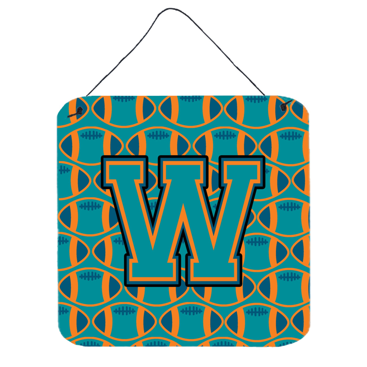 CarolineS Treasures Football Aqua, Orange And Marine Blue Letter W Wall Or Door Hanging Prints Cj1063Wds66, 6 Inch  Inch  H X 6 Inch  Inch  W