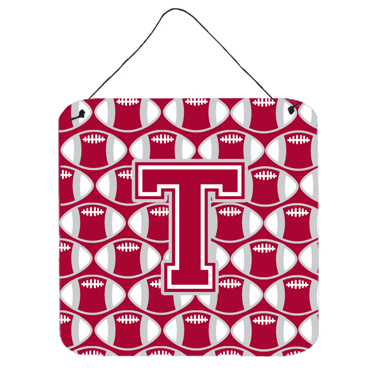 CarolineS Treasures Football Crimson, Grey And White Letter T Wall Or Door Hanging Prints Cj1065Tds66, 6 Inch  Inch  H X 6 Inch  Inch  W