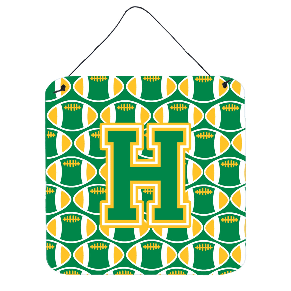 CarolineS Treasures Football Green And Gold Letter H Wall Or Door Hanging Prints Cj1069Hds66, 6 Inch  Inch  H X 6 Inch  Inch  W