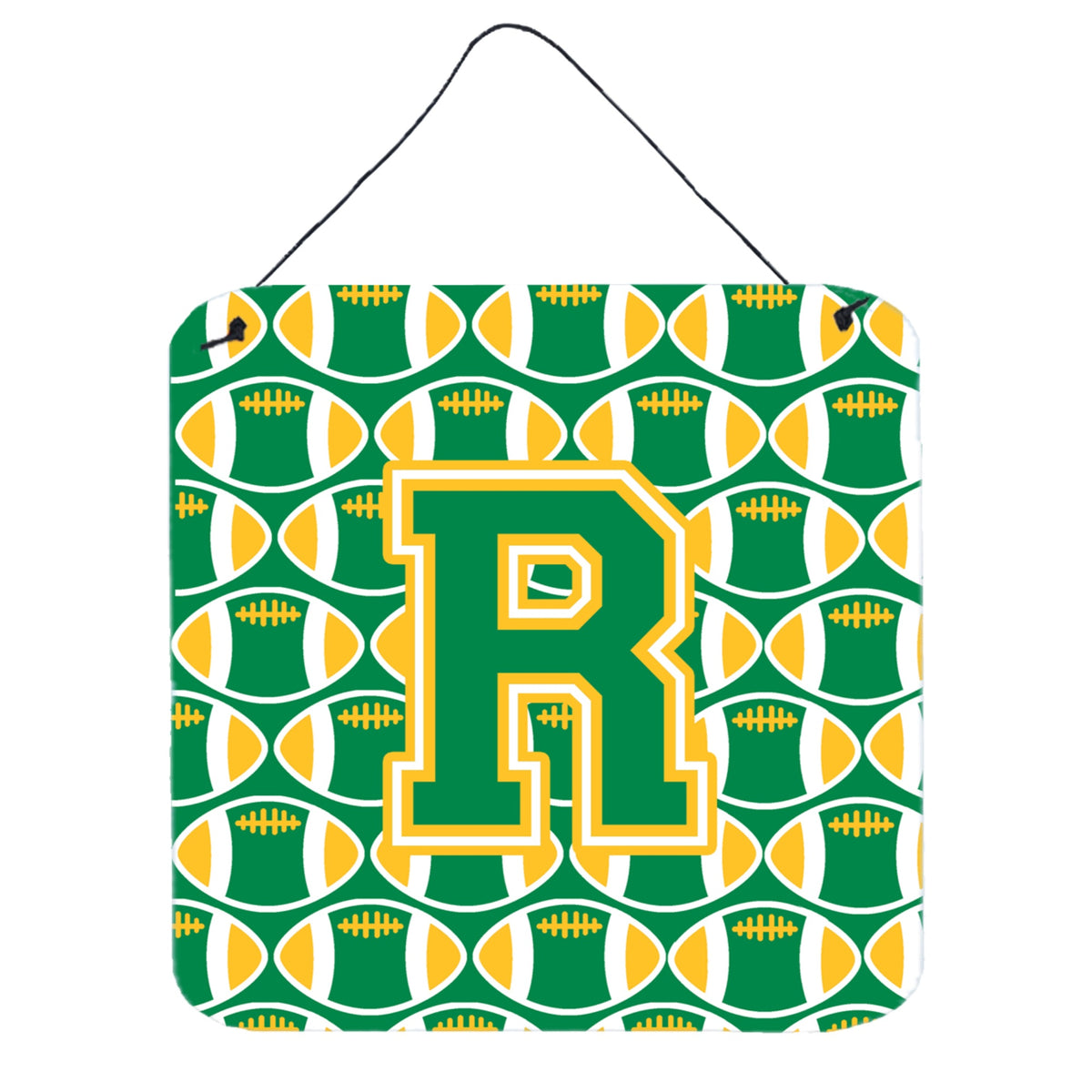CarolineS Treasures Football Green And Gold Letter R Wall Or Door Hanging Prints Cj1069Rds66, 6 Inch  Inch  H X 6 Inch  Inch  W