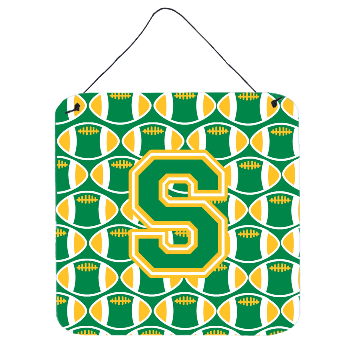 CarolineS Treasures Football Green And Gold Letter S Wall Or Door Hanging Prints Cj1069Sds66, 6 Inch  Inch  H X 6 Inch  Inch  W