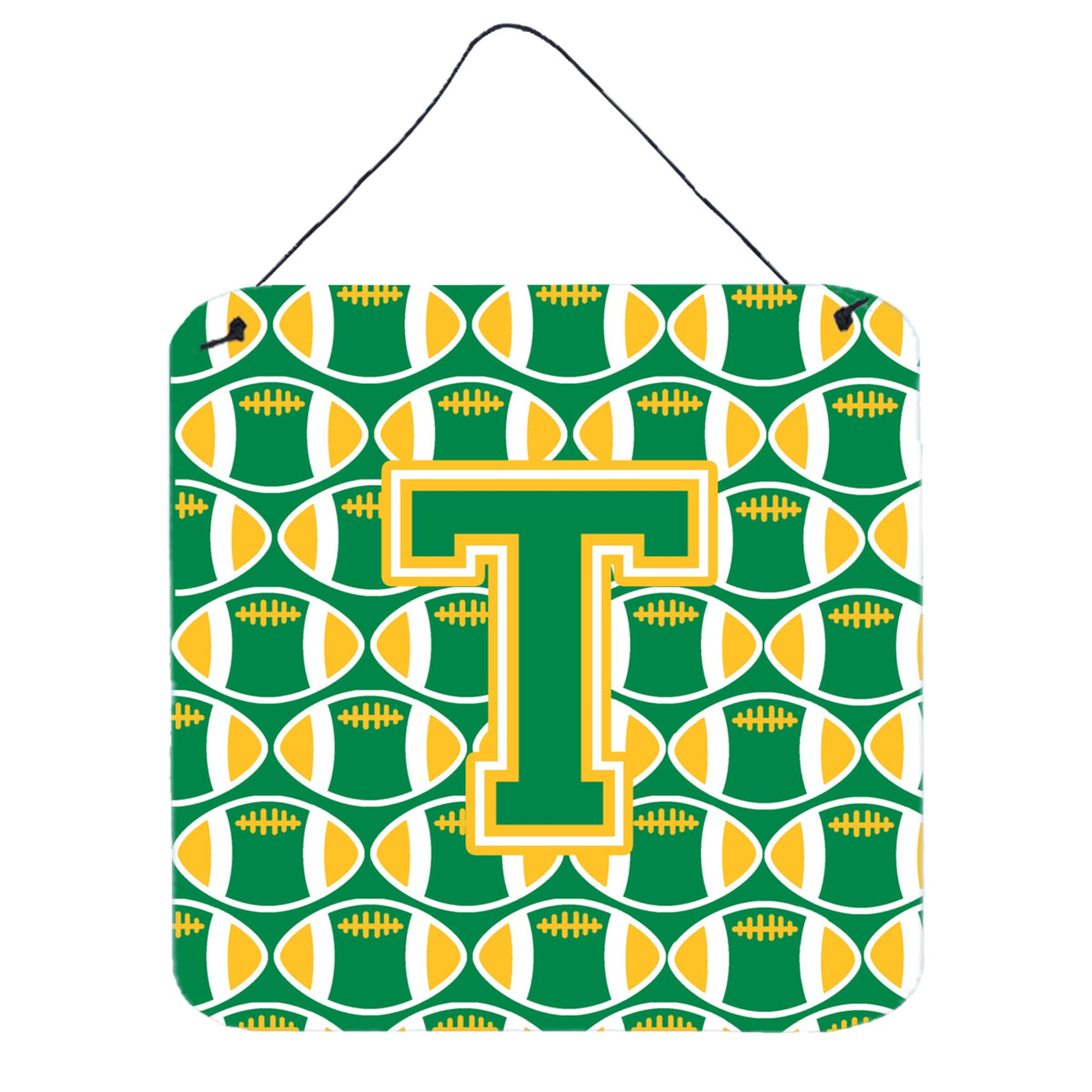 CarolineS Treasures Football Green And Gold Letter T Wall Or Door Hanging Prints Cj1069Tds66, 6 Inch  Inch  H X 6 Inch  Inch  W