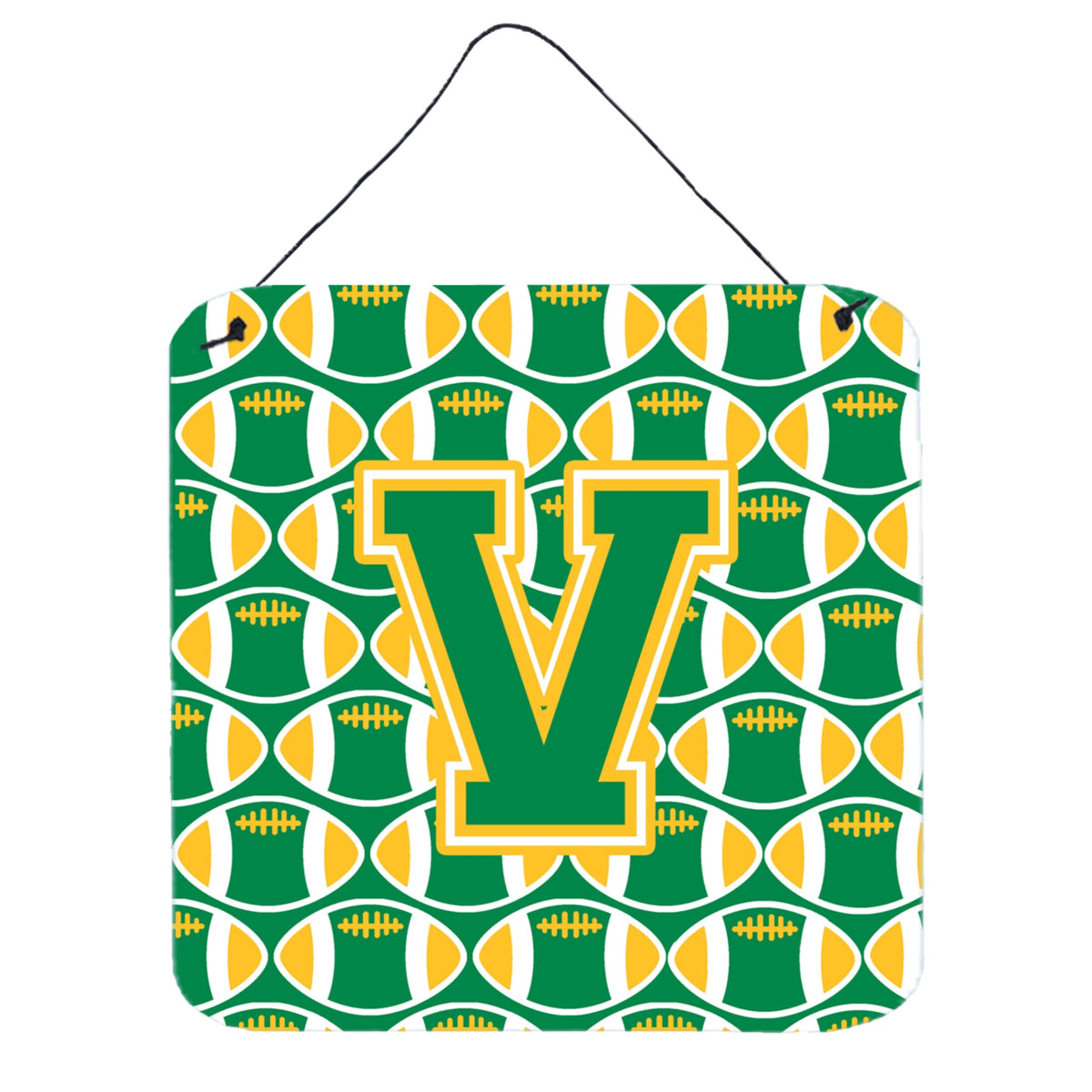 CarolineS Treasures Football Green And Gold Letter V Wall Or Door Hanging Prints Cj1069Vds66, 6 Inch  Inch  H X 6 Inch  Inch  W