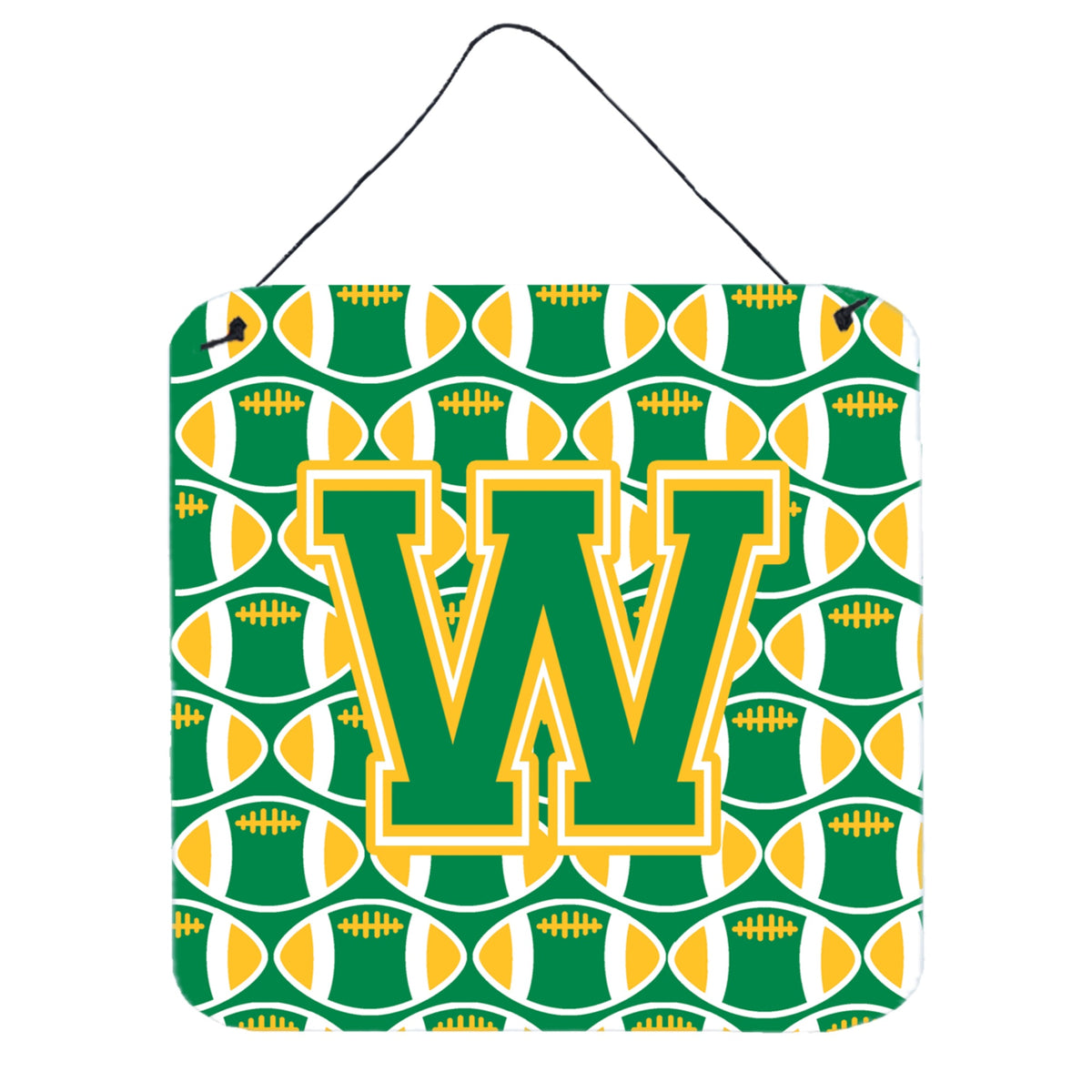 CarolineS Treasures Football Green And Gold Letter W Wall Or Door Hanging Prints Cj1069Wds66, 6 Inch  Inch  H X 6 Inch  Inch  W