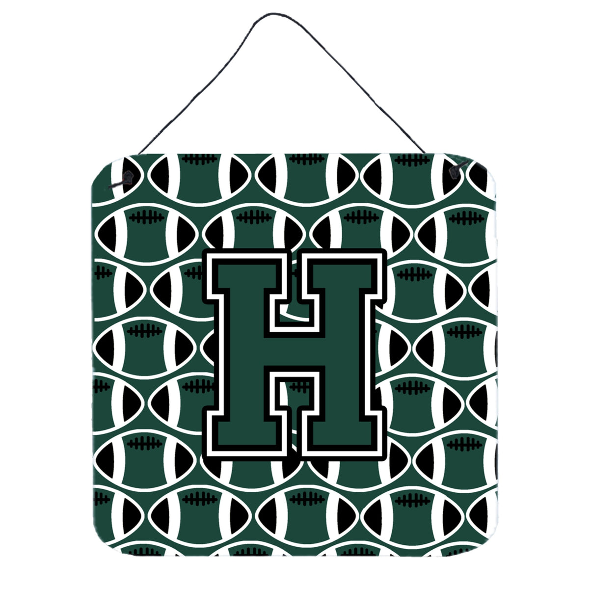 CarolineS Treasures Football Green And White Letter H Wall Or Door Hanging Prints Cj1071Hds66, 6 Inch  Inch  H X 6 Inch  Inch  W