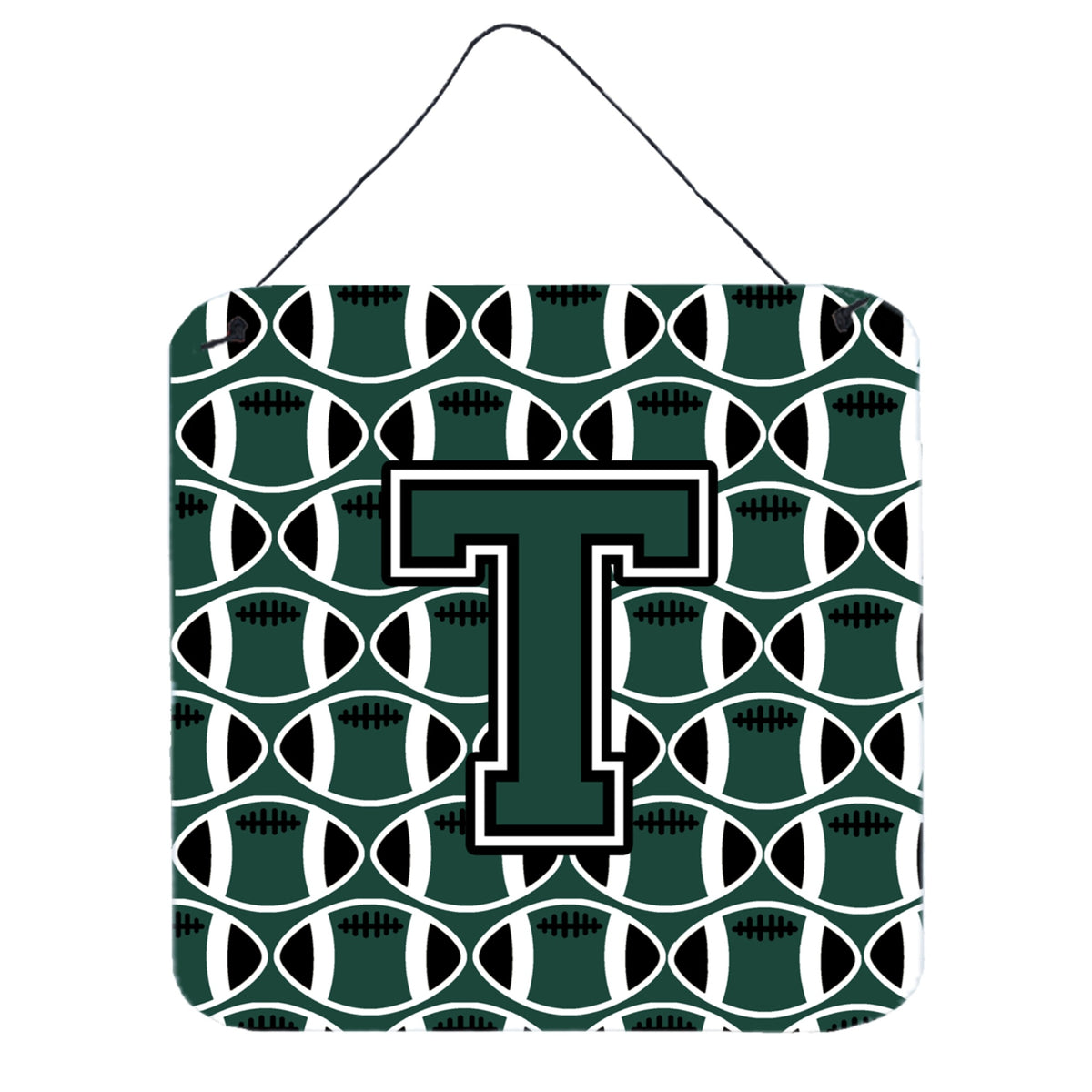 CarolineS Treasures Football Green And White Letter T Wall Or Door Hanging Prints Cj1071Tds66, 6 Inch  Inch  H X 6 Inch  Inch  W
