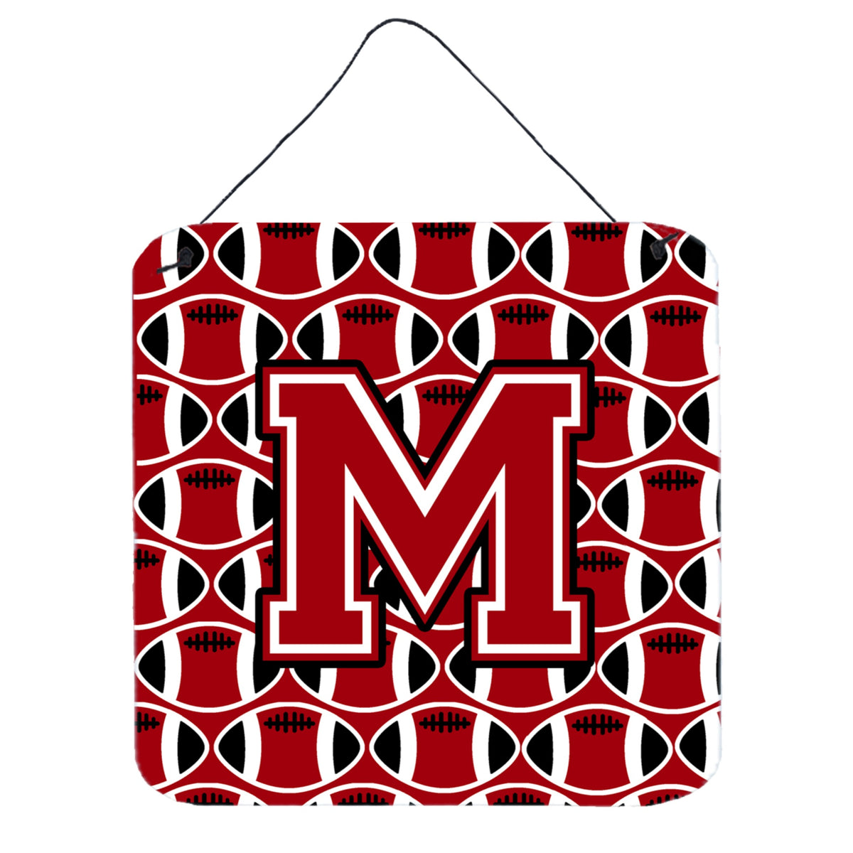 CarolineS Treasures Football Red, Black And White Letter M Wall Or Door Hanging Prints Cj1073Mds66, 6 Inch  Inch  H X 6 Inch  Inch  W