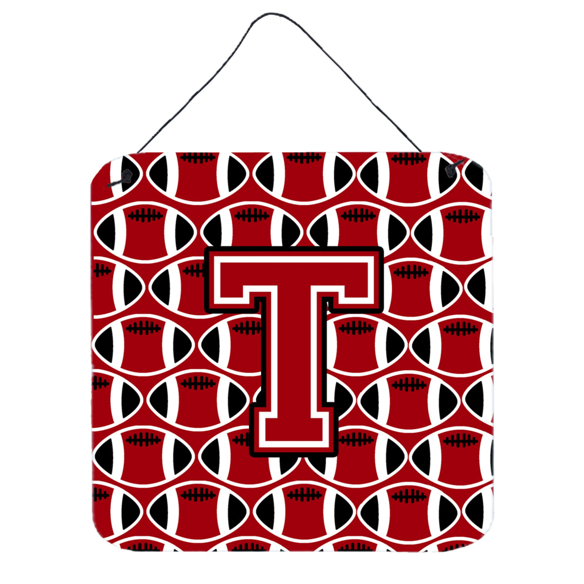 CarolineS Treasures Football Red, Black And White Letter T Wall Or Door Hanging Prints Cj1073Tds66, 6 Inch  Inch  H X 6 Inch  Inch  W