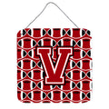CarolineS Treasures Football Red, Black And White Letter V Wall Or Door Hanging Prints Cj1073Vds66, 6 Inch  Inch  H X 6 Inch  Inch  W