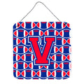 CarolineS Treasures Football Harvard Crimson And Yale Blue Letter V Wall Or Door Hanging Prints Cj1076Vds66, 6 Inch  Inch  H X 6 Inch  Inch  W
