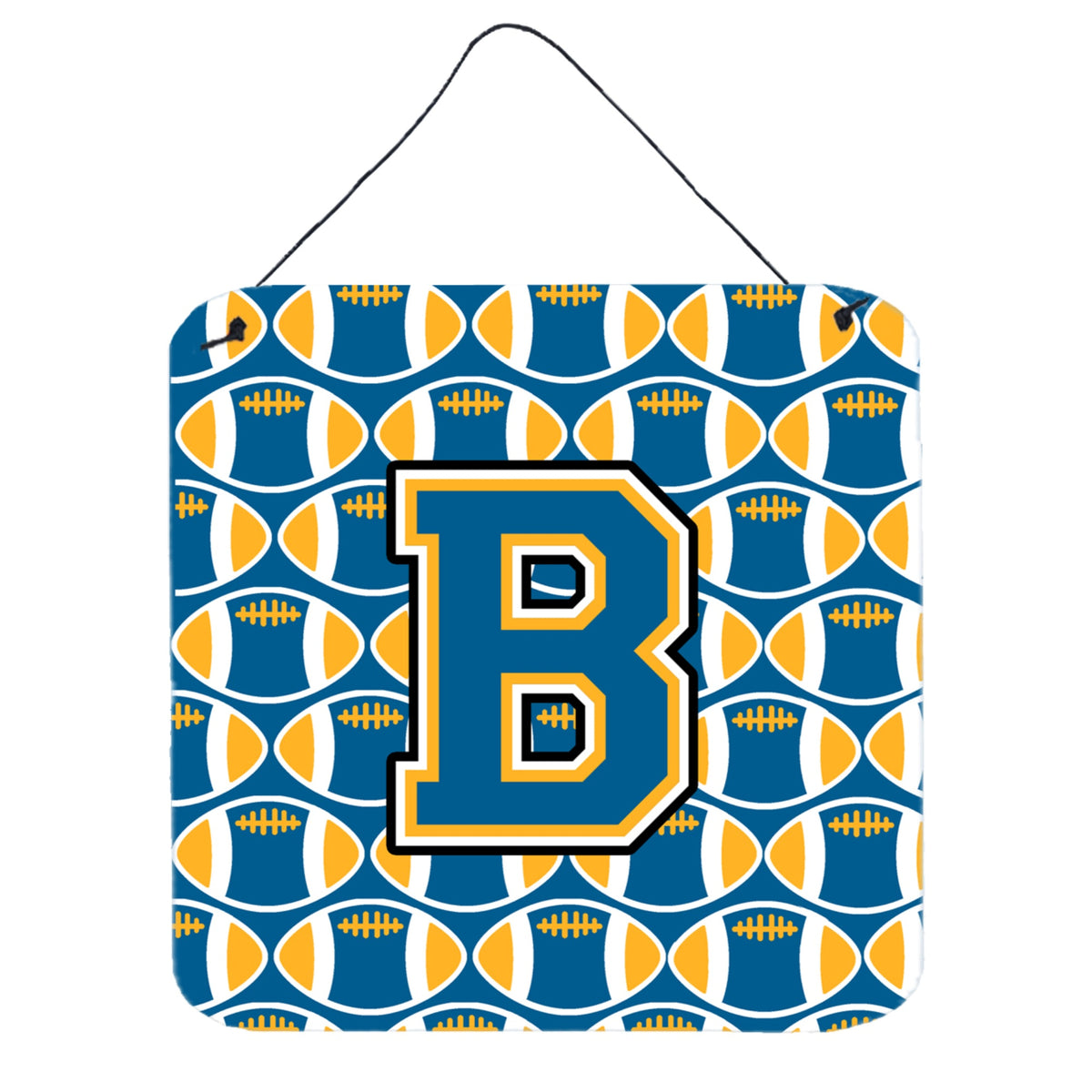 CarolineS Treasures Letter B Football Wall Or Door Hanging Prints Cj1077Bds66, 6 Inch  Inch  H X 6 Inch  Inch  W, Chevron  Blue And Gold