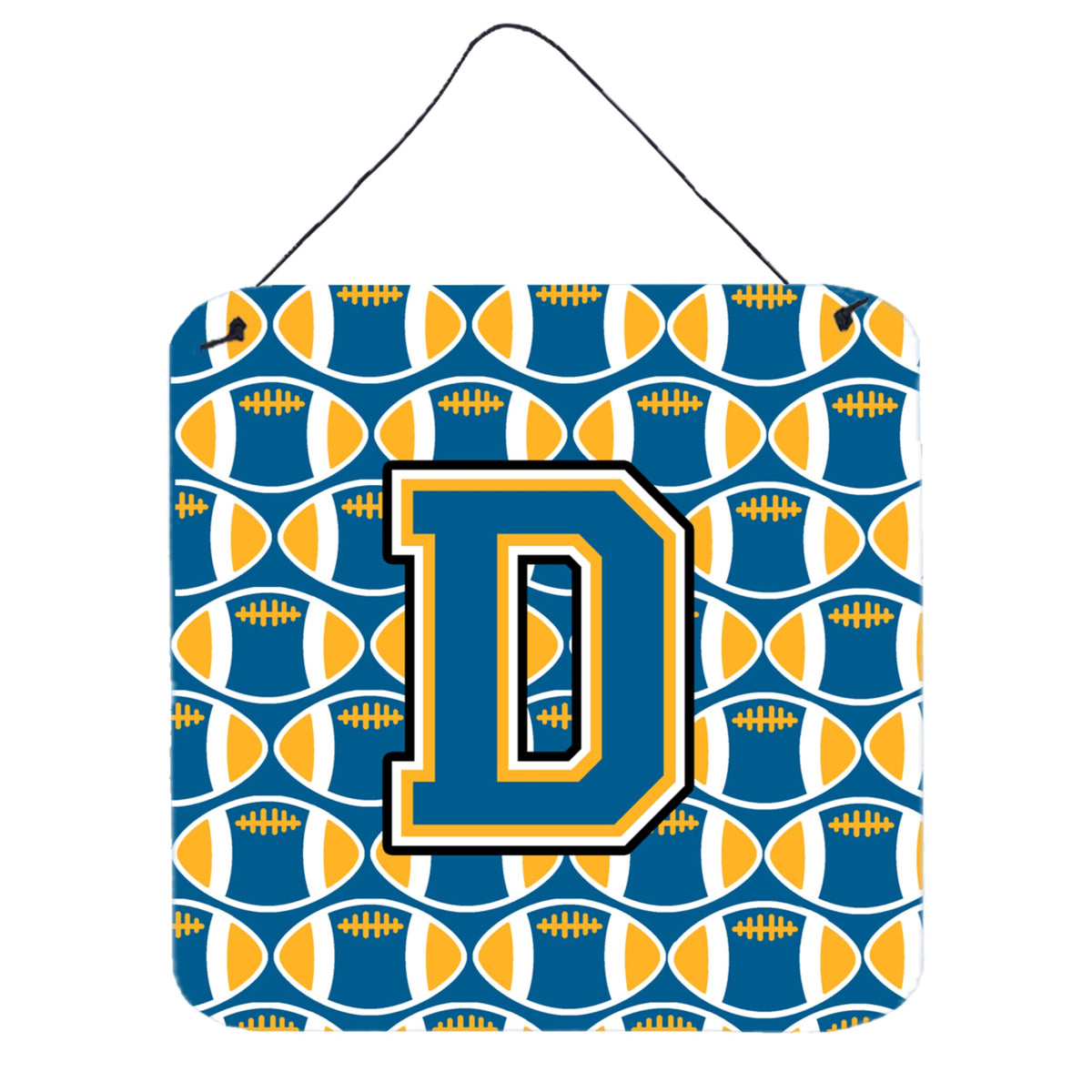 CarolineS Treasures Letter D Football Wall Or Door Hanging Prints Cj1077Dds66, 6 Inch  Inch  H X 6 Inch  Inch  W, Chevron  Blue And Gold