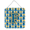 CarolineS Treasures Letter F Football Wall Or Door Hanging Prints Cj1077Fds66, 6 Inch  Inch  H X 6 Inch  Inch  W, Chevron  Blue And Gold