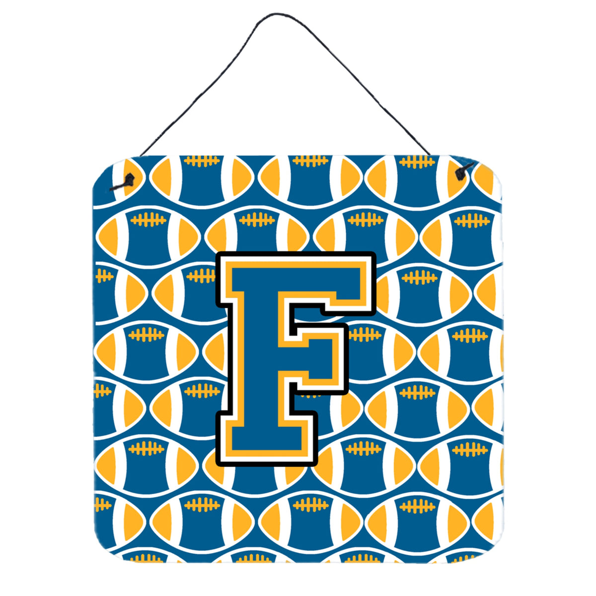 CarolineS Treasures Letter F Football Wall Or Door Hanging Prints Cj1077Fds66, 6 Inch  Inch  H X 6 Inch  Inch  W, Chevron  Blue And Gold