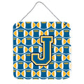 CarolineS Treasures Letter J Football Wall Or Door Hanging Prints Cj1077Jds66, 6 Inch  Inch  H X 6 Inch  Inch  W, Chevron  Blue And Gold