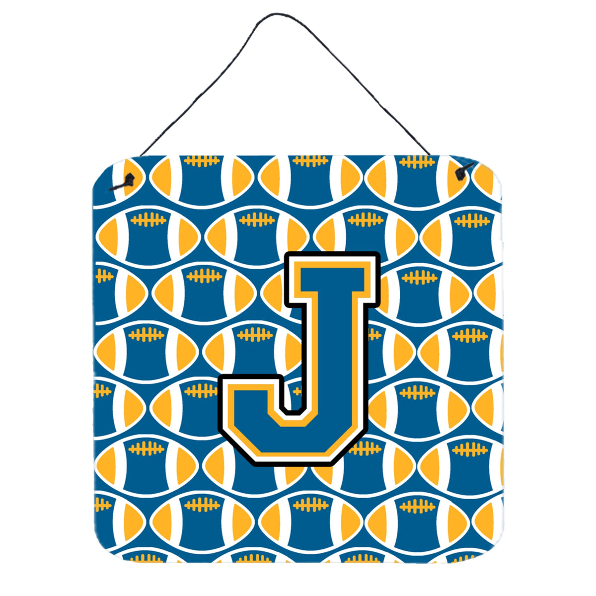 CarolineS Treasures Letter J Football Wall Or Door Hanging Prints Cj1077Jds66, 6 Inch  Inch  H X 6 Inch  Inch  W, Chevron  Blue And Gold