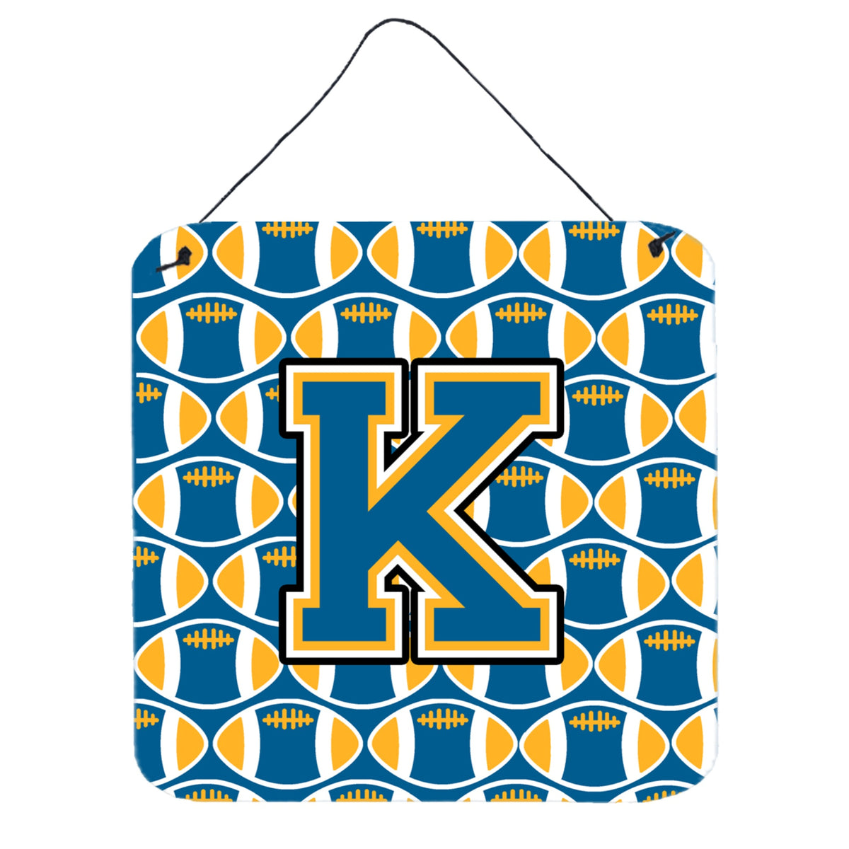 CarolineS Treasures Letter K Football Wall Or Door Hanging Prints Cj1077Kds66, 6 Inch  Inch  H X 6 Inch  Inch  W, Chevron  Blue And Gold