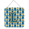 CarolineS Treasures Letter L Football Wall Or Door Hanging Prints Cj1077Lds66, 6 Inch  Inch  H X 6 Inch  Inch  W, Chevron  Blue And Gold