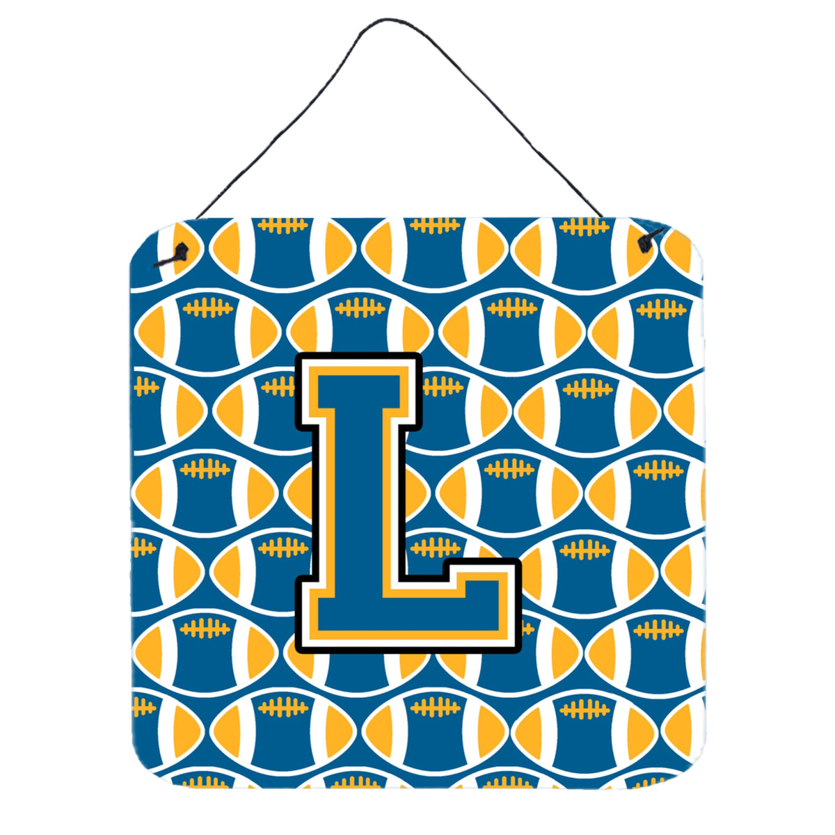 CarolineS Treasures Letter L Football Wall Or Door Hanging Prints Cj1077Lds66, 6 Inch  Inch  H X 6 Inch  Inch  W, Chevron  Blue And Gold