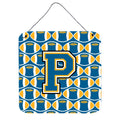 CarolineS Treasures Letter P Football Wall Or Door Hanging Prints Cj1077Pds66, 6 Inch  Inch  H X 6 Inch  Inch  W, Chevron  Blue And Gold