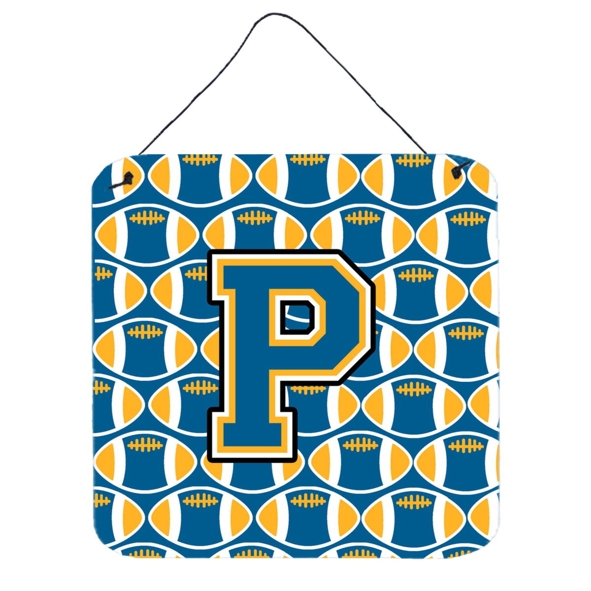 CarolineS Treasures Letter P Football Wall Or Door Hanging Prints Cj1077Pds66, 6 Inch  Inch  H X 6 Inch  Inch  W, Chevron  Blue And Gold