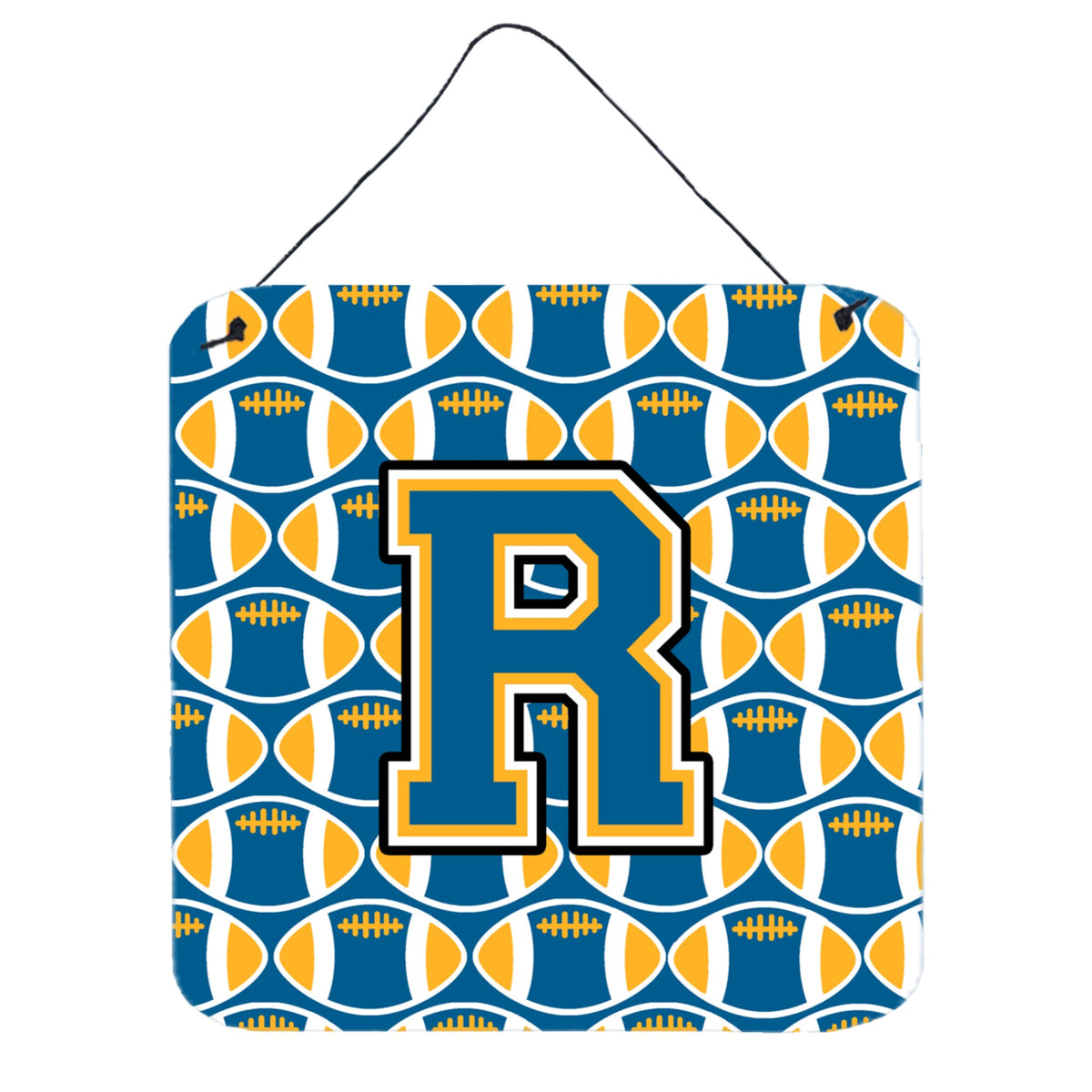 CarolineS Treasures Letter R Football Wall Or Door Hanging Prints Cj1077Rds66, 6 Inch  Inch  H X 6 Inch  Inch  W, Chevron  Blue And Gold