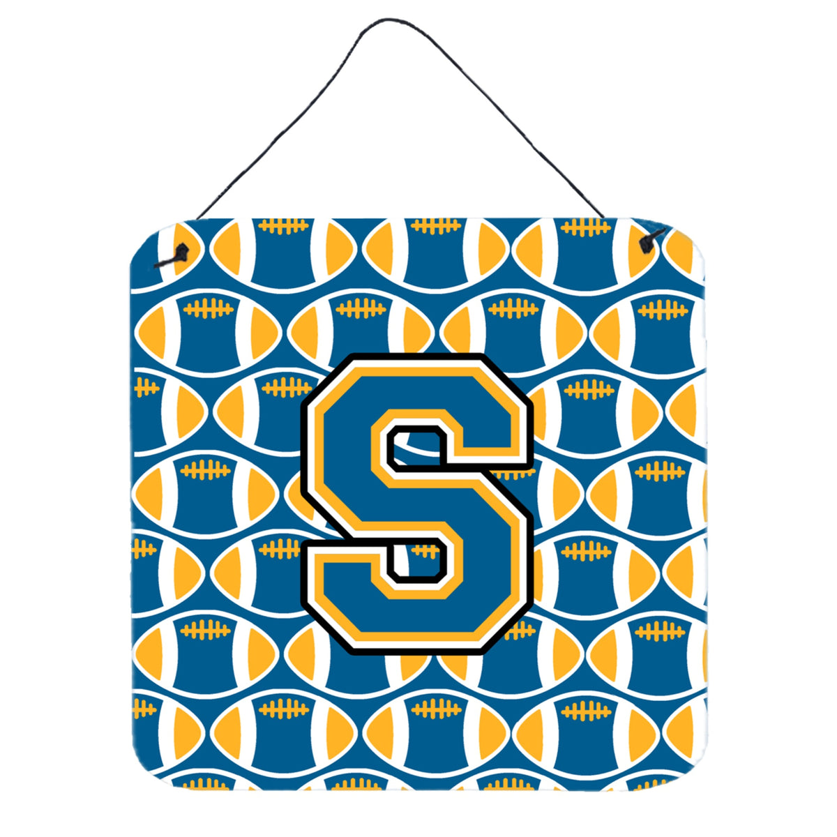 CarolineS Treasures Letter S Football Wall Or Door Hanging Prints Cj1077Sds66, 6 Inch  Inch  H X 6 Inch  Inch  W, Chevron  Blue And Gold