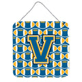 CarolineS Treasures Letter V Football Wall Or Door Hanging Prints Cj1077Vds66, 6 Inch  Inch  H X 6 Inch  Inch  W, Chevron  Blue And Gold