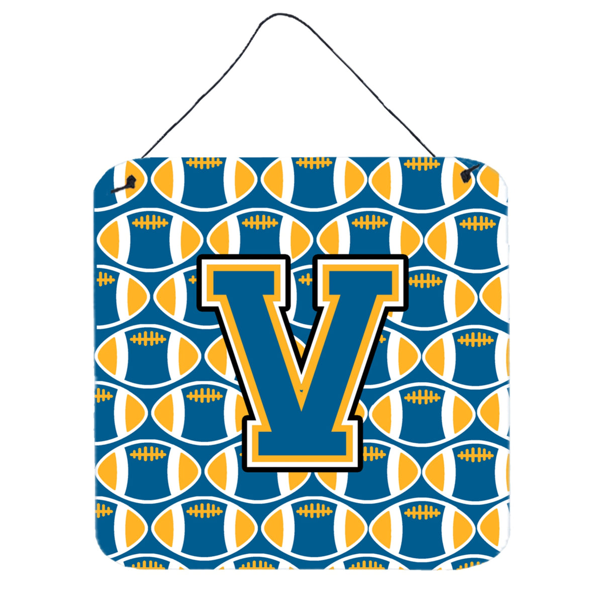 CarolineS Treasures Letter V Football Wall Or Door Hanging Prints Cj1077Vds66, 6 Inch  Inch  H X 6 Inch  Inch  W, Chevron  Blue And Gold