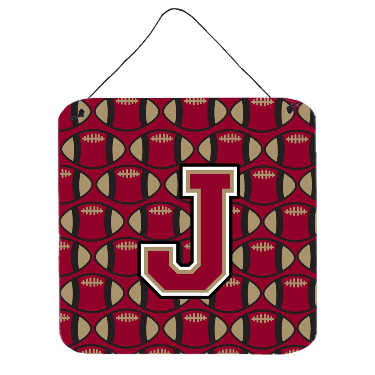 CarolineS Treasures Football Garnet And Gold Letter J Wall Or Door Hanging Prints Cj1078Jds66, 6 Inch  Inch  H X 6 Inch  Inch  W