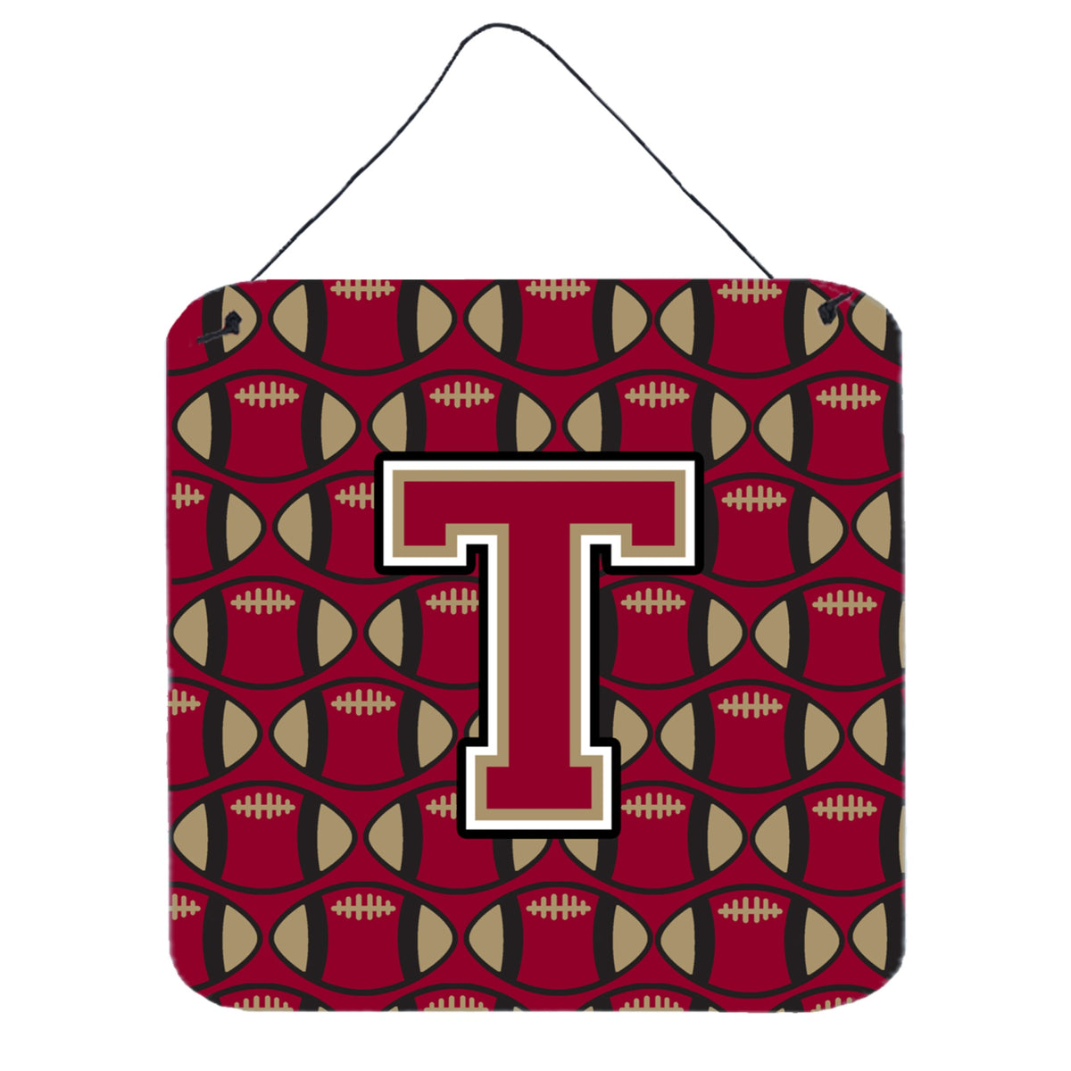 CarolineS Treasures Football Garnet And Gold Letter T Wall Or Door Hanging Prints Cj1078Tds66, 6 Inch  Inch  H X 6 Inch  Inch  W