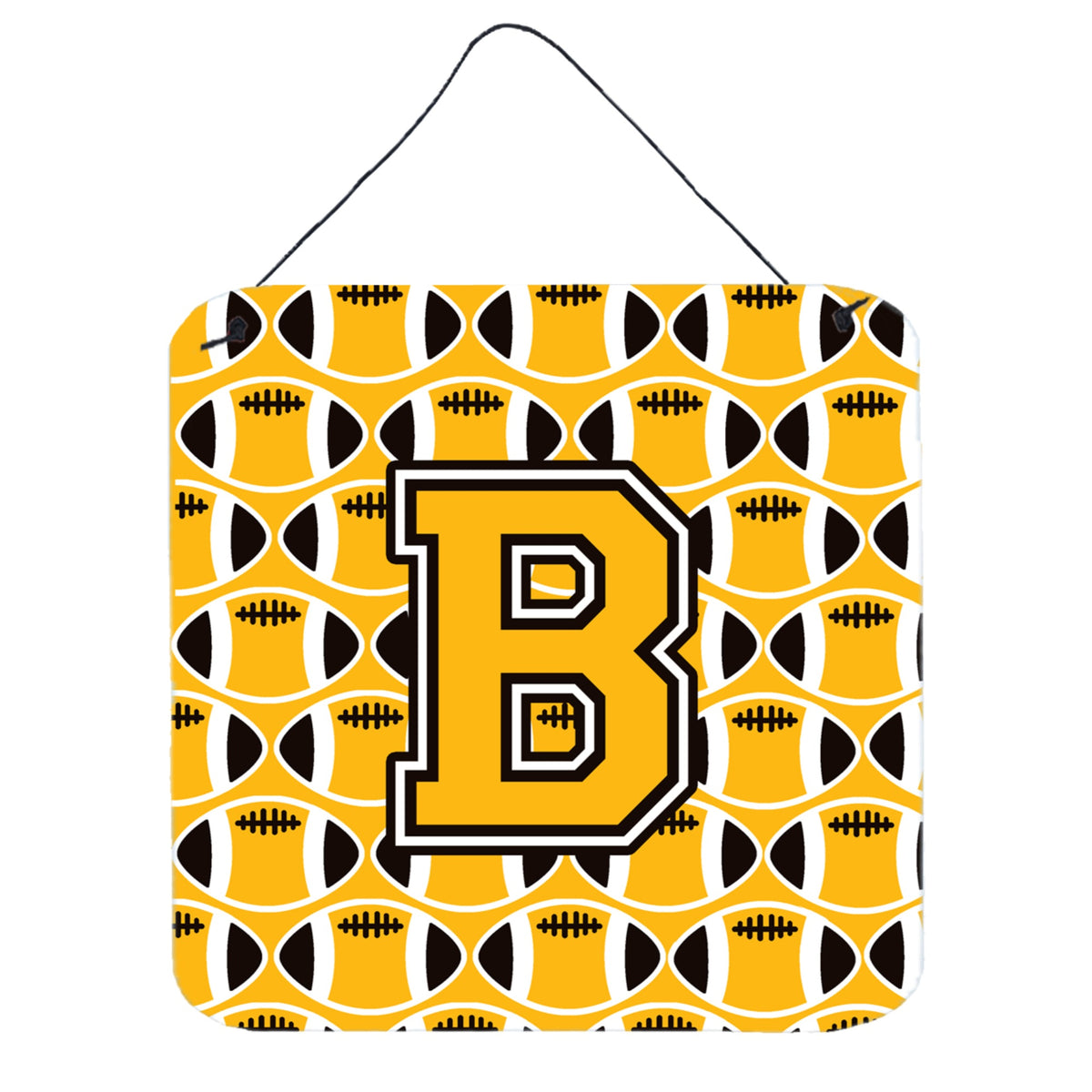 CarolineS Treasures Football Black, Old Gold And White Letter B Wall Or Door Hanging Prints Cj1080Bds66, 6 Inch  Inch  H X 6 Inch  Inch  W