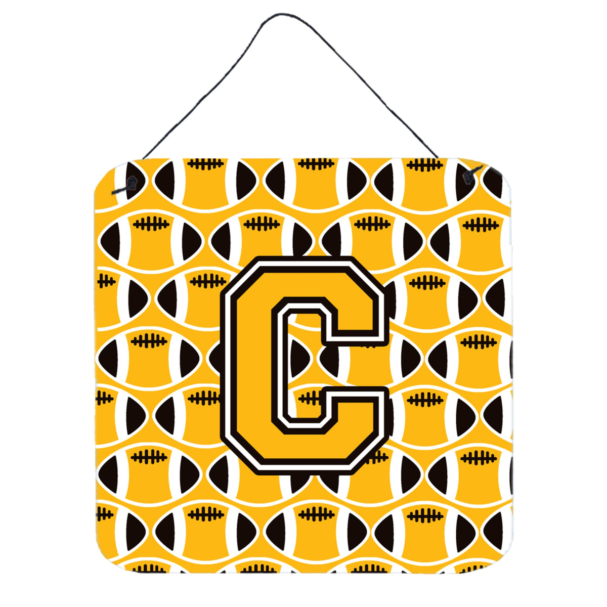 CarolineS Treasures Football Black, Old Gold And White Letter C Wall Or Door Hanging Prints Cj1080Cds66, 6 Inch  Inch  H X 6 Inch  Inch  W