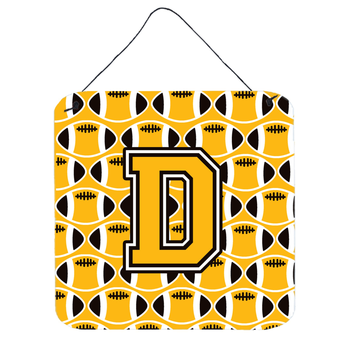 CarolineS Treasures Football Black, Old Gold And White Letter D Wall Or Door Hanging Prints Cj1080Dds66, 6 Inch  Inch  H X 6 Inch  Inch  W