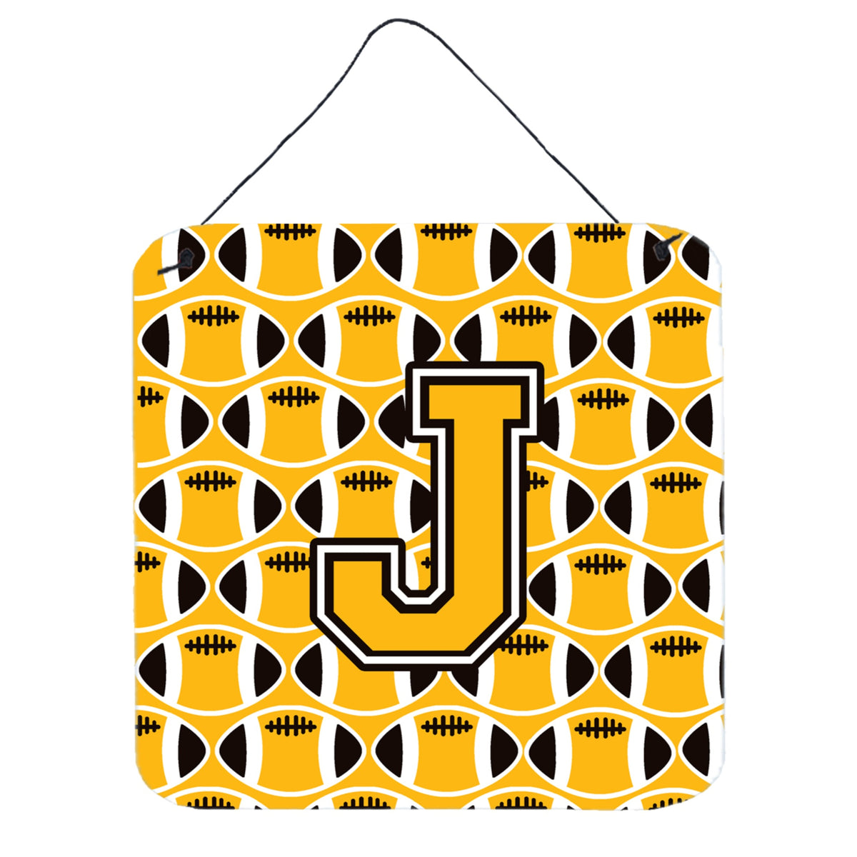 CarolineS Treasures Football Black, Old Gold And White Letter J Wall Or Door Hanging Prints Cj1080Jds66, 6 Inch  Inch  H X 6 Inch  Inch  W