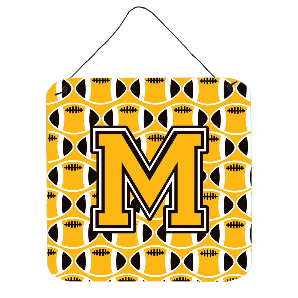 CarolineS Treasures Football Black, Old Gold And White Letter M Wall Or Door Hanging Prints Cj1080Mds66, 6 Inch  Inch  H X 6 Inch  Inch  W