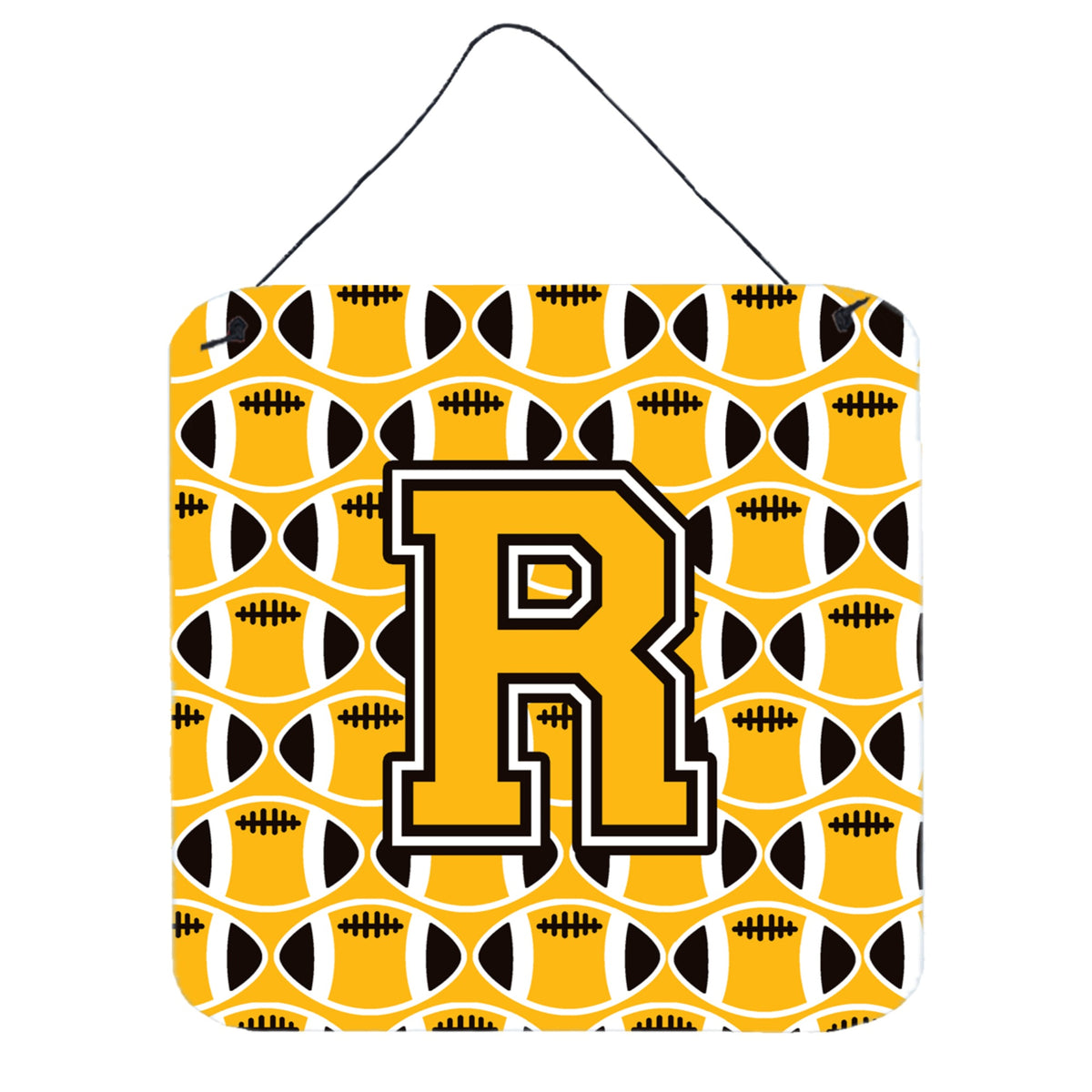 CarolineS Treasures Football Black, Old Gold And White Letter R Wall Or Door Hanging Prints Cj1080Rds66, 6 Inch  Inch  H X 6 Inch  Inch  W