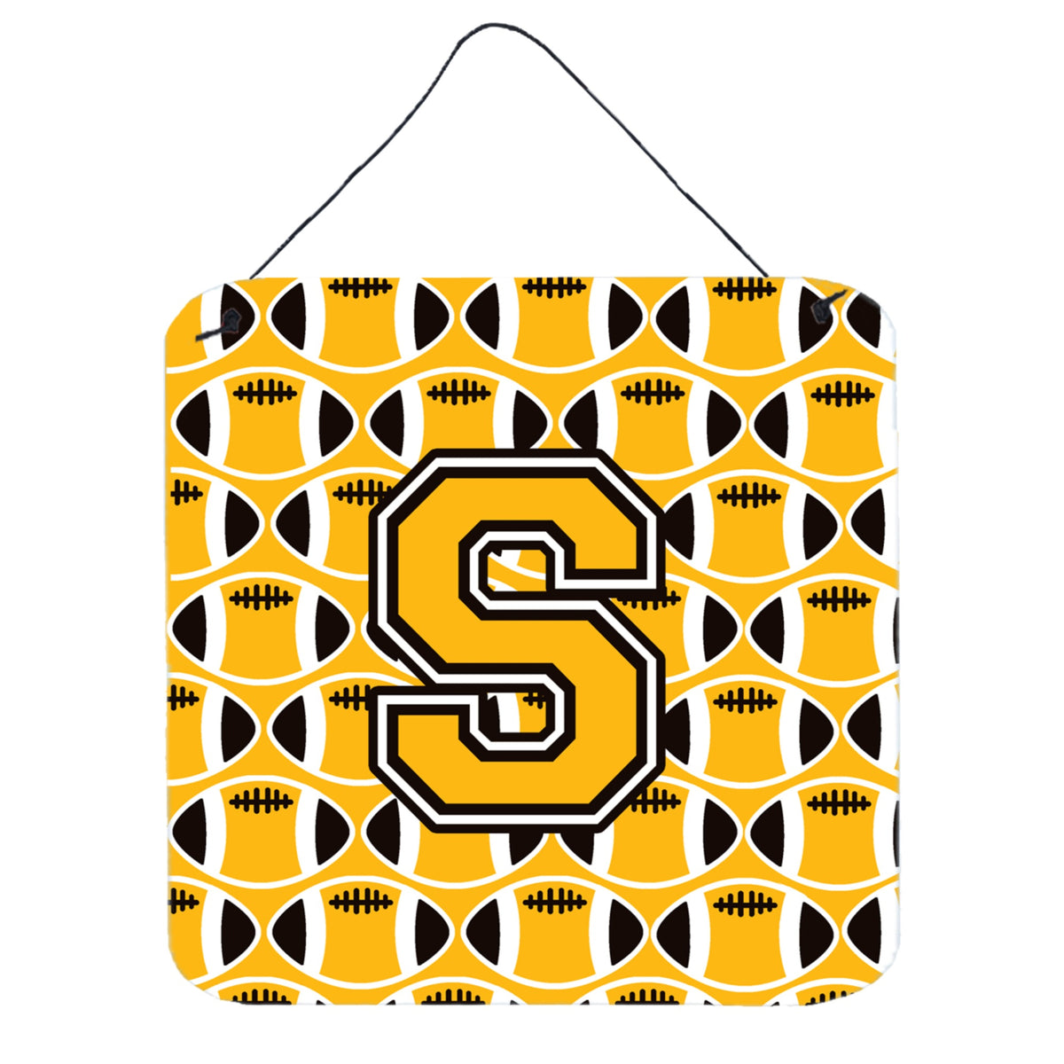 CarolineS Treasures Football Black, Old Gold And White Letter S Wall Or Door Hanging Prints Cj1080Sds66, 6 Inch  Inch  H X 6 Inch  Inch  W