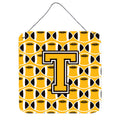 CarolineS Treasures Football Black, Old Gold And White Letter T Wall Or Door Hanging Prints Cj1080Tds66, 6 Inch  Inch  H X 6 Inch  Inch  W