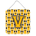 CarolineS Treasures Football Black, Old Gold And White Letter V Wall Or Door Hanging Prints Cj1080Vds66, 6 Inch  Inch  H X 6 Inch  Inch  W