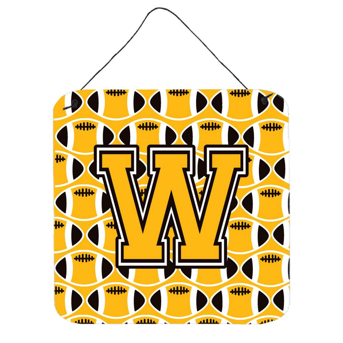 CarolineS Treasures Football Black, Old Gold And White Letter W Wall Or Door Hanging Prints Cj1080Wds66, 6 Inch  Inch  H X 6 Inch  Inch  W