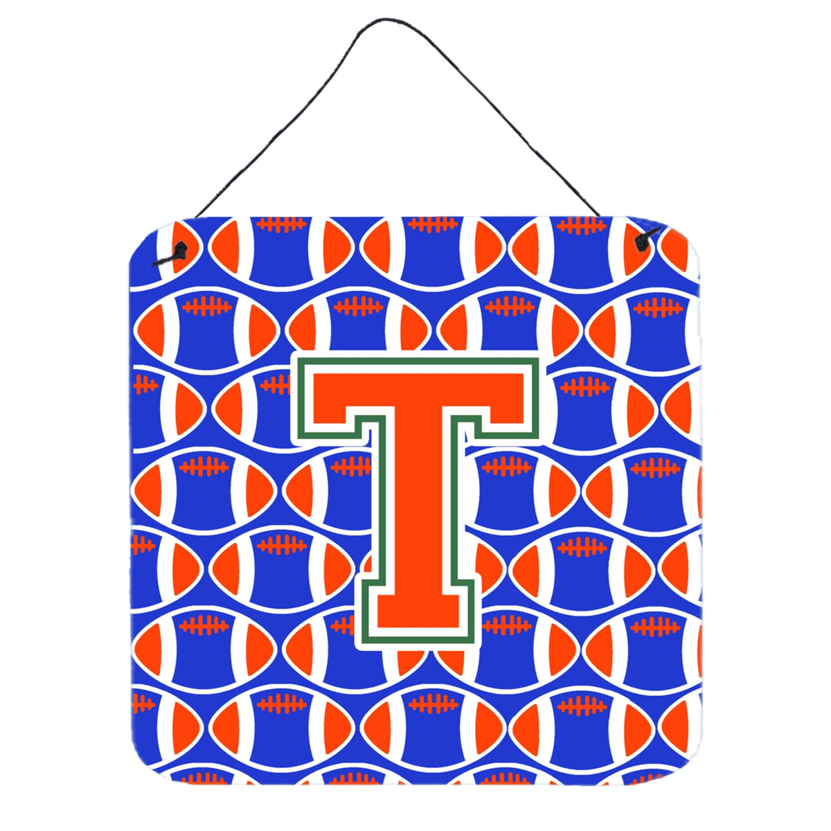 CarolineS Treasures Football Green, Blue And Orange Letter T Wall Or Door Hanging Prints Cj1083Tds66, 6 Inch  Inch  H X 6 Inch  Inch  W