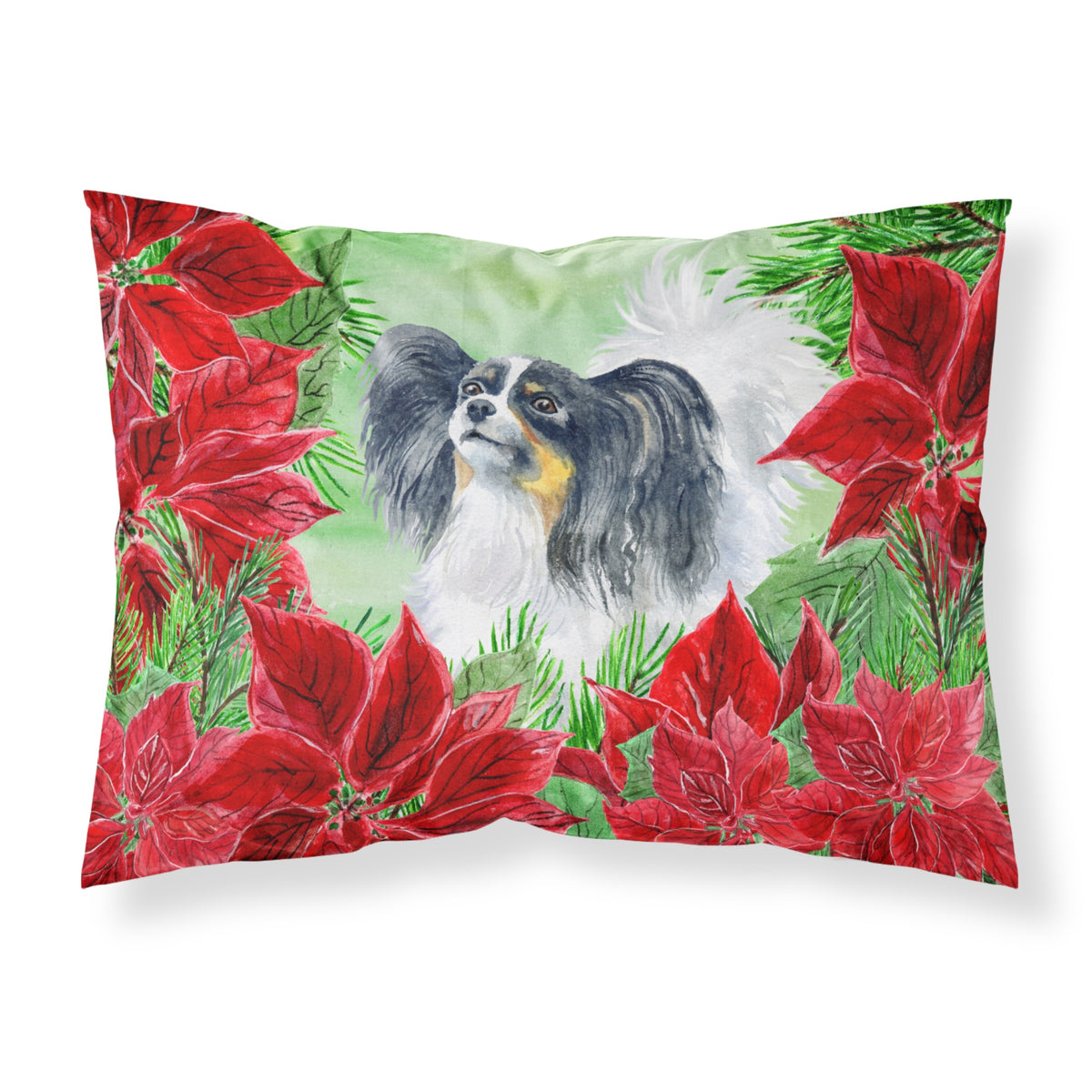 Inch CarolineS Treasures Papillon Poinsettias Printed, Polyester, 250 Thread Count, Envelope Closure Pillowcase, Standard, Multicol