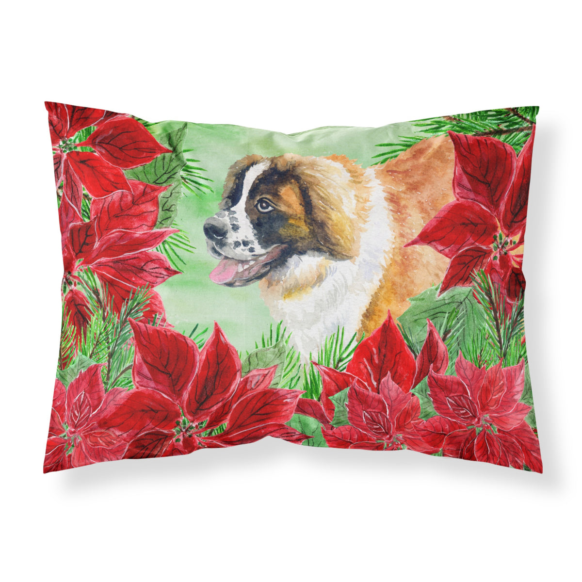CarolineS Treasures Saint Bernard Poinsettias Pillowcase, Standard, Multicolor