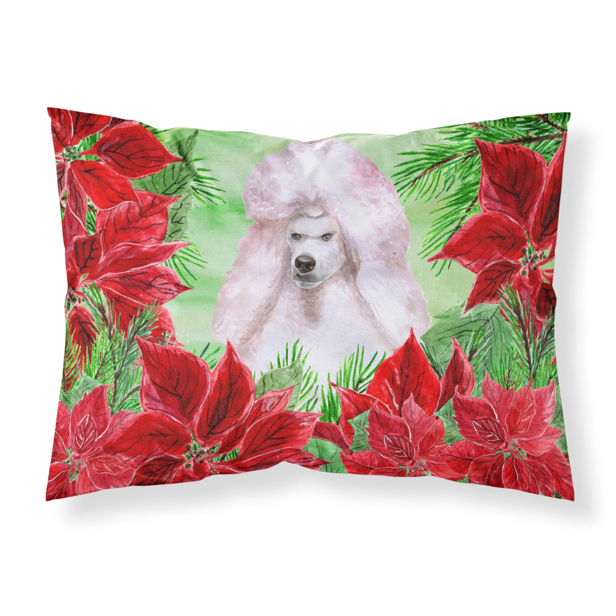 Inch CarolineS Treasures White Standard Poodle Poinsettias Printed, Polyester, 250 Thread Count, Envelope Closure Pillowcase, Stand