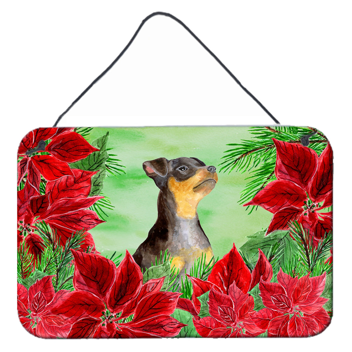CarolineS Treasures Miniature Pinscher #2 Poinsettias Metal Print, 8 Inch  Inch  X 12 Inch  Inch , Christmas Poinsettas