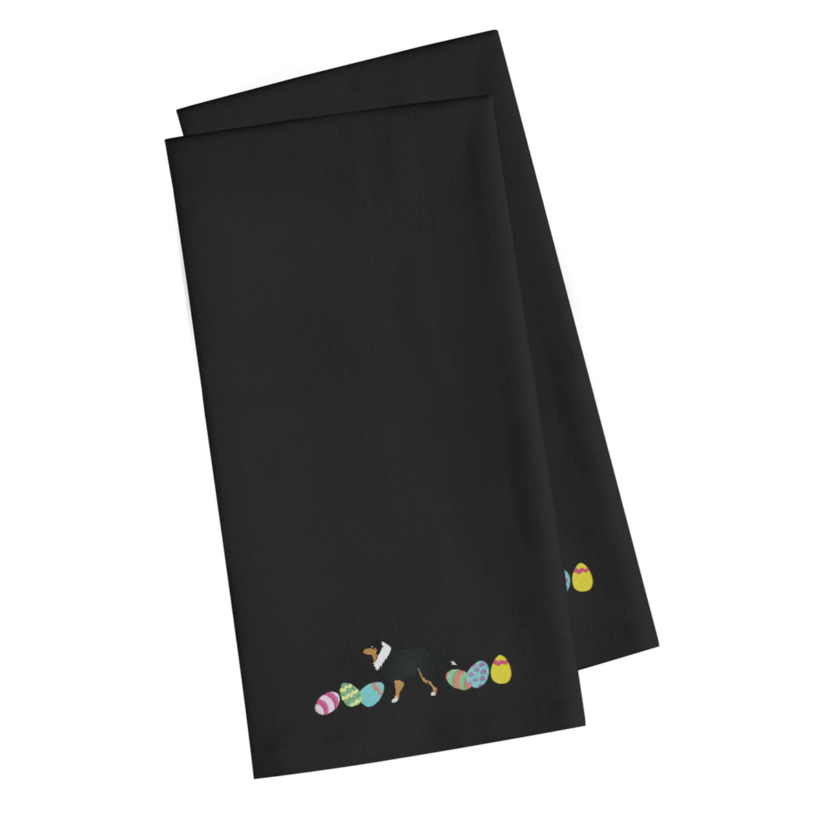 CarolineS Treasures Ck1685Bktwe Sheltie Easter Black Embroidered Kitchen Towel Set Of 2